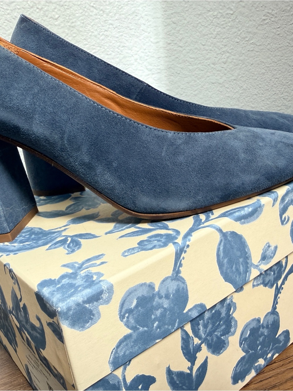 Sezane Blue Suede Block Heel Pumps